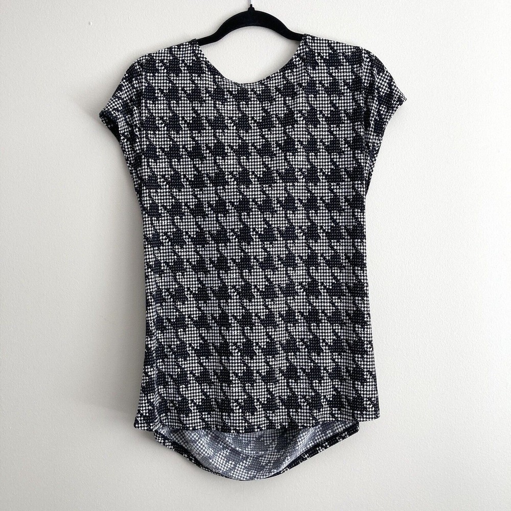 Lane Bryant Womens Size 14/16 Pullover Houndstooth Short Sleeve Top Draped Neck - Picture 7 of 8